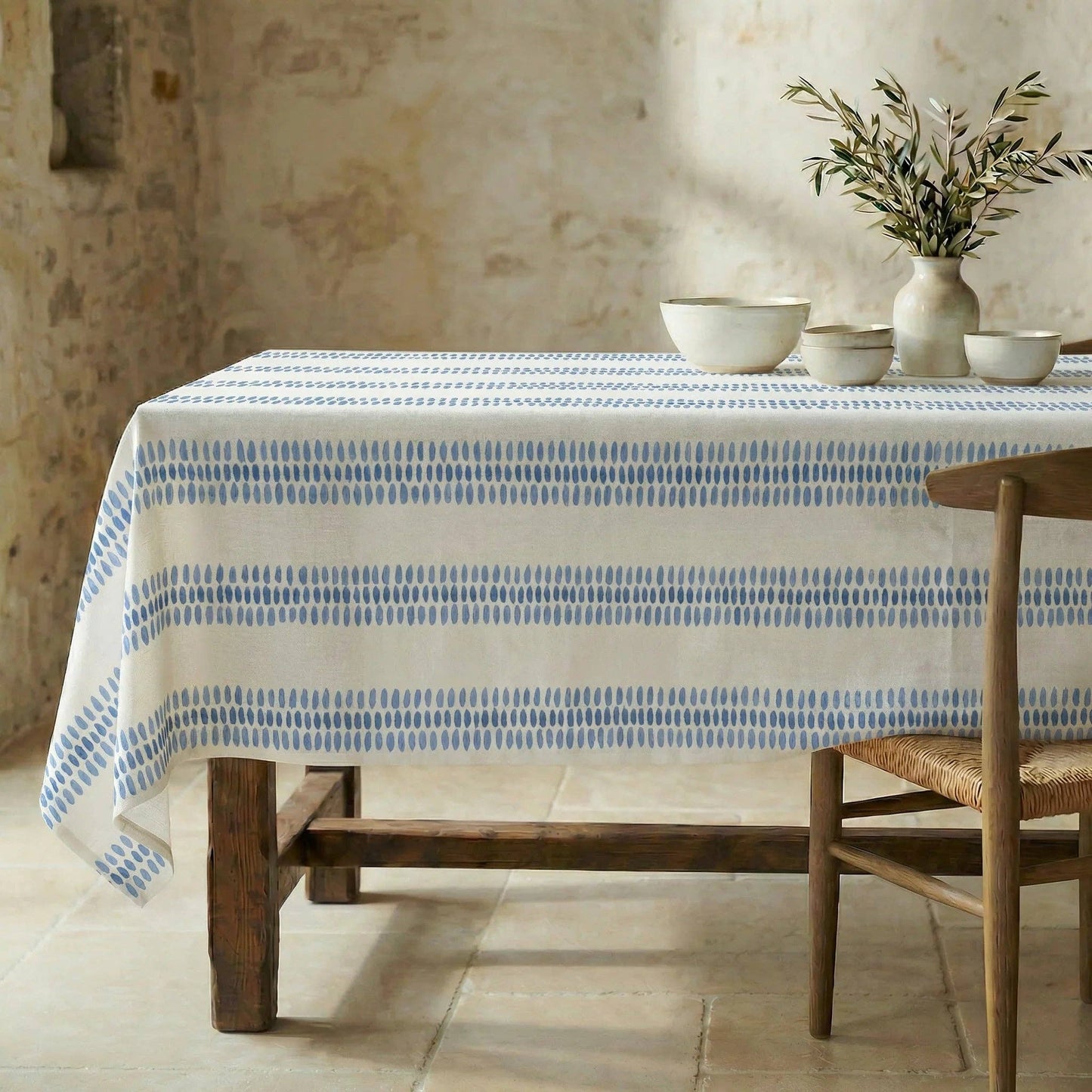 Azure Waterproof Cotton Tablecloth