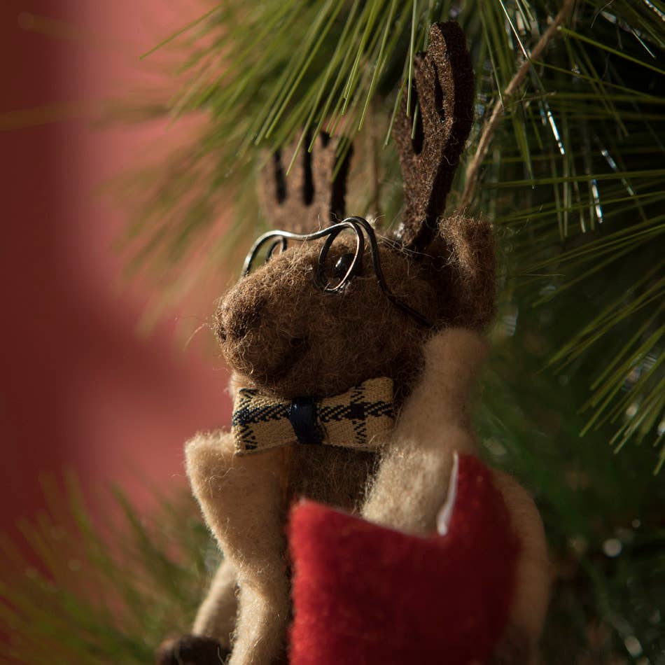 Felt Moose Ornament - Reader By The Tree