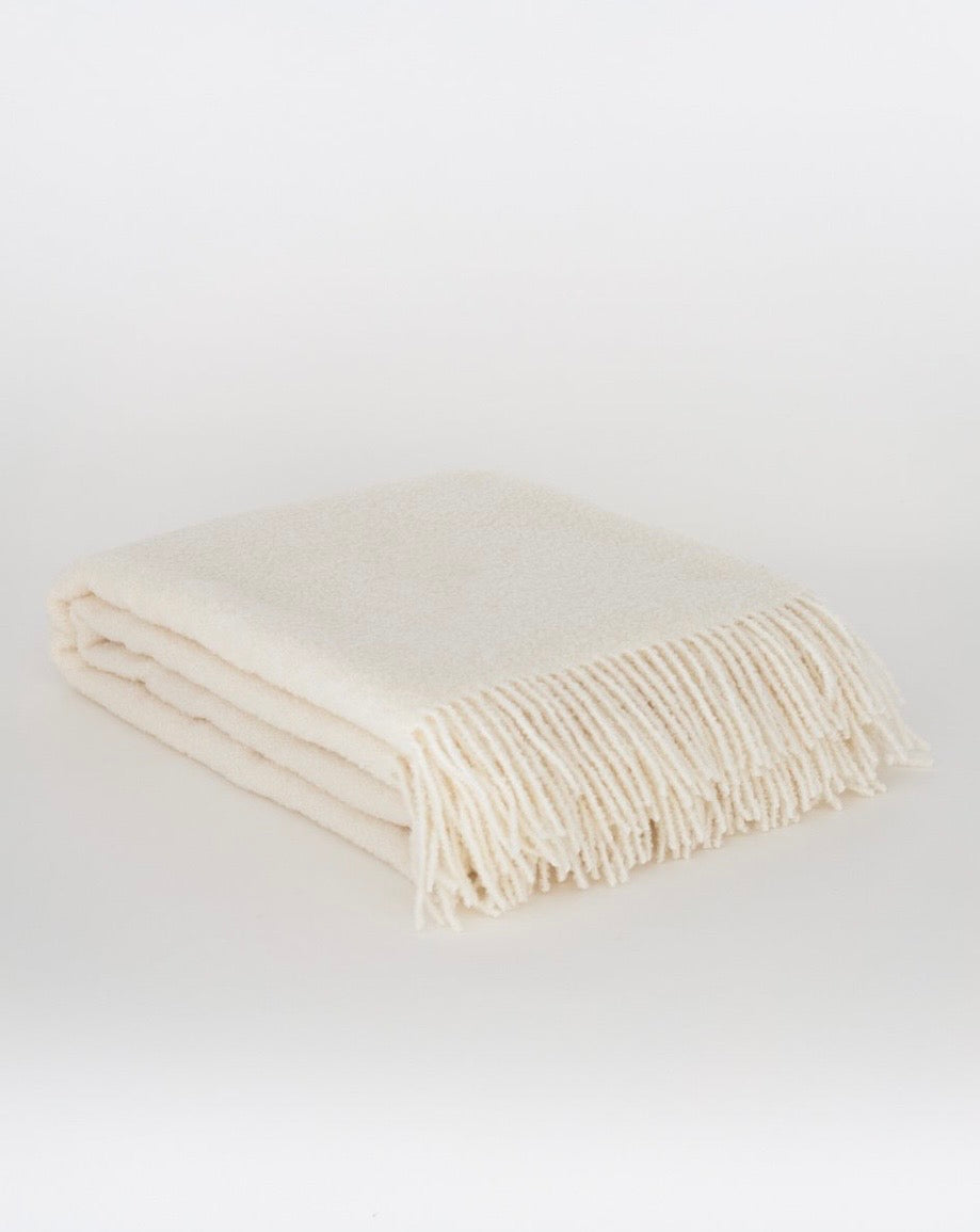 Wool Boucle Throw Blanket - Oyster White