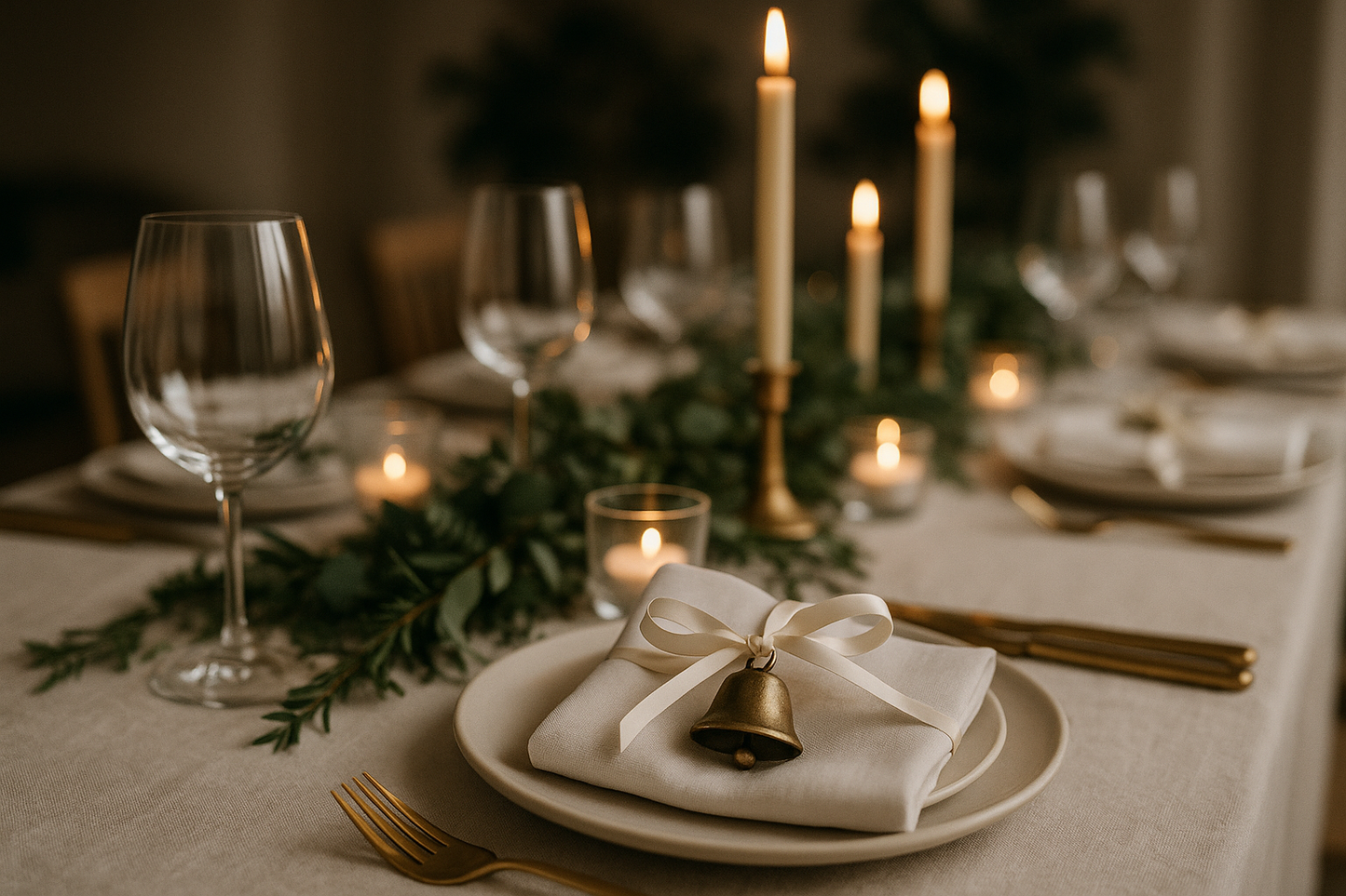 Antique-Style Bronze Mini Bell with Ivory Ribbon - Set Of 6