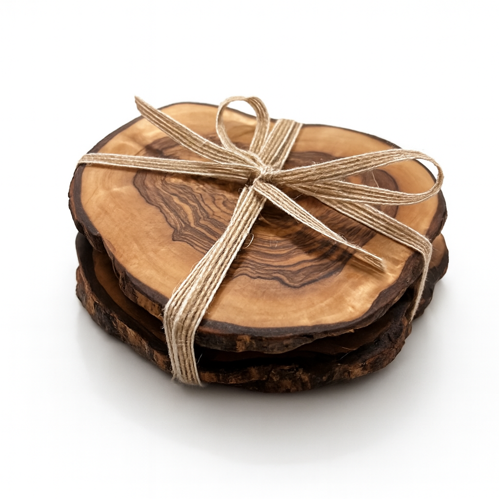 Natural Cut Glass Olive Wood Coasters - set of 4