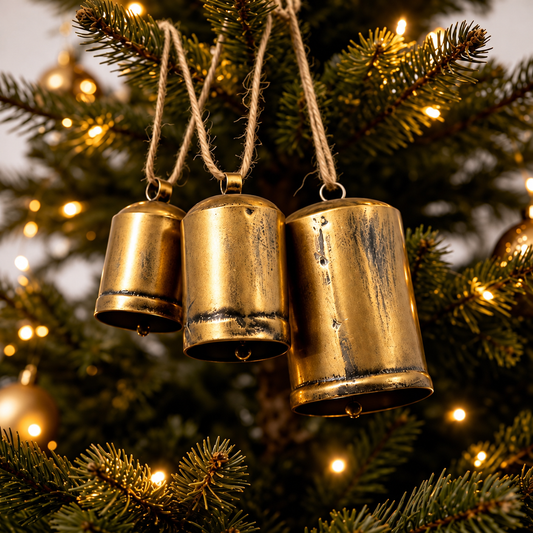 Aged Gold Cow Bells - Set of 3