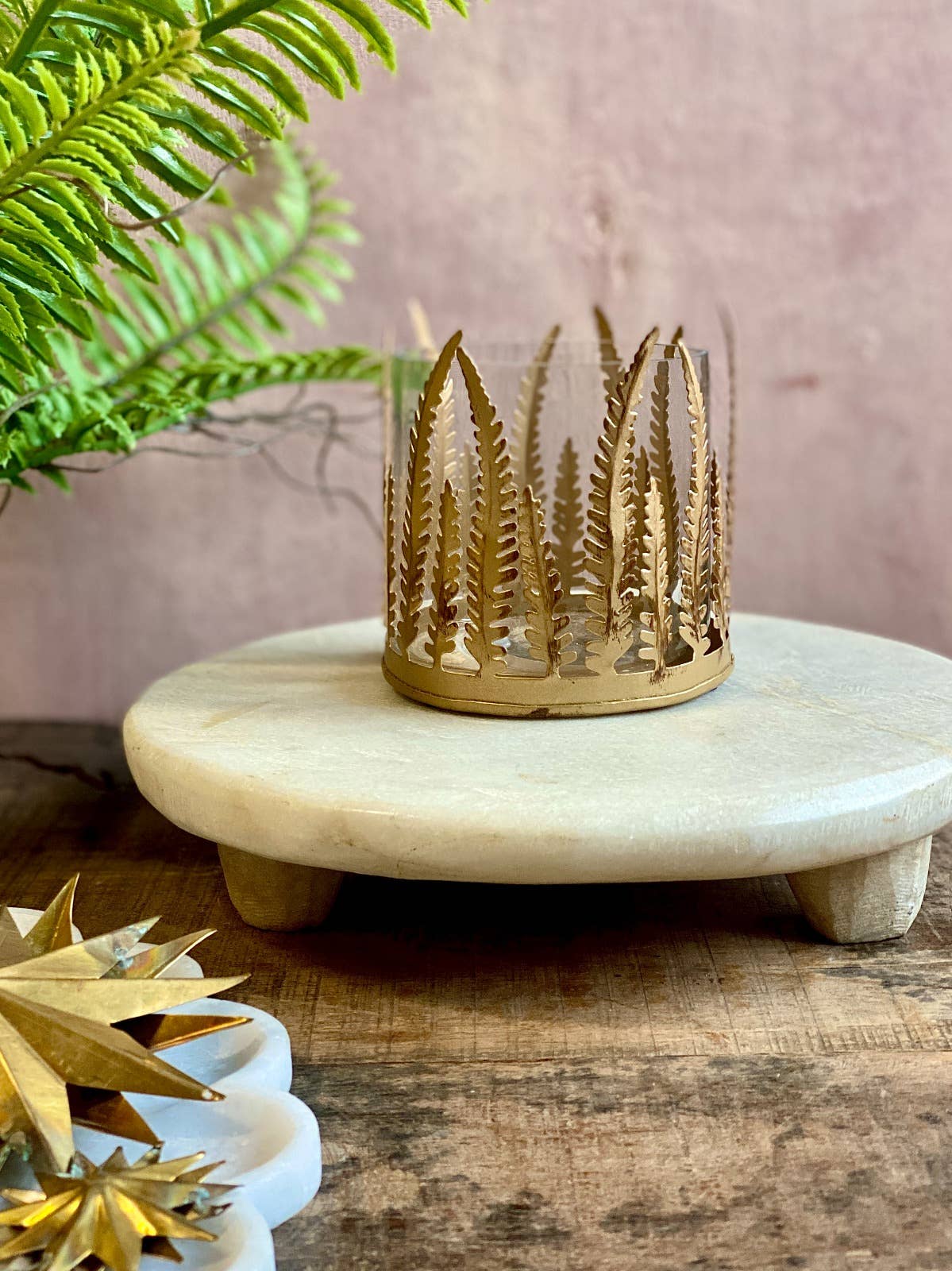 Handmade Gold Fern Tealight Holder