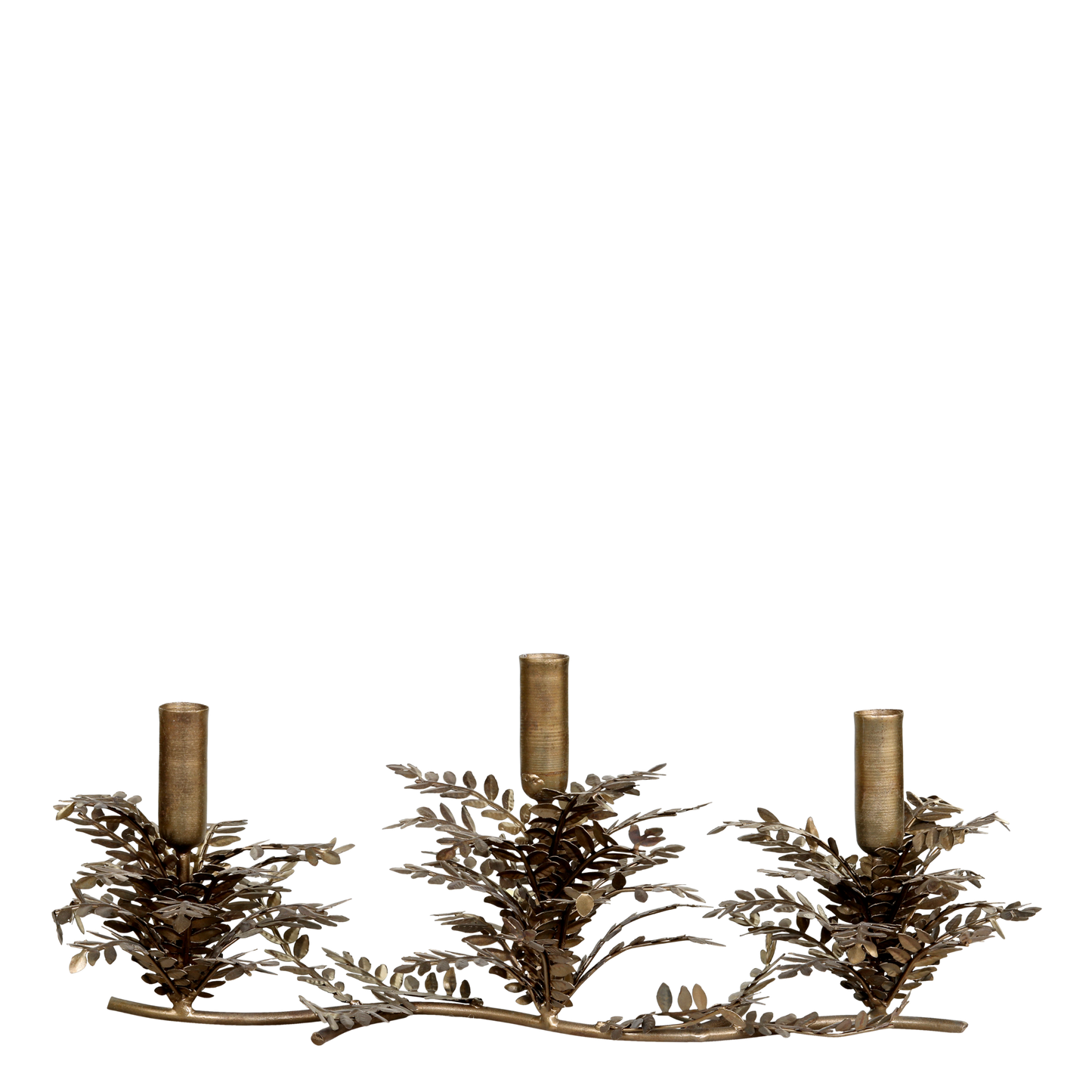 Antique Brass Botanical Triple Candle Holder