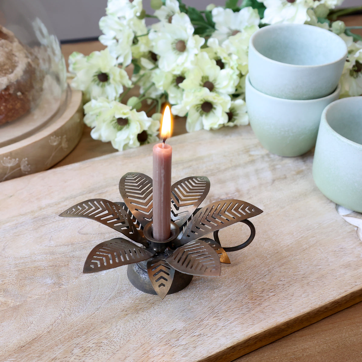 Brass Leaf Dinner Candle Holder