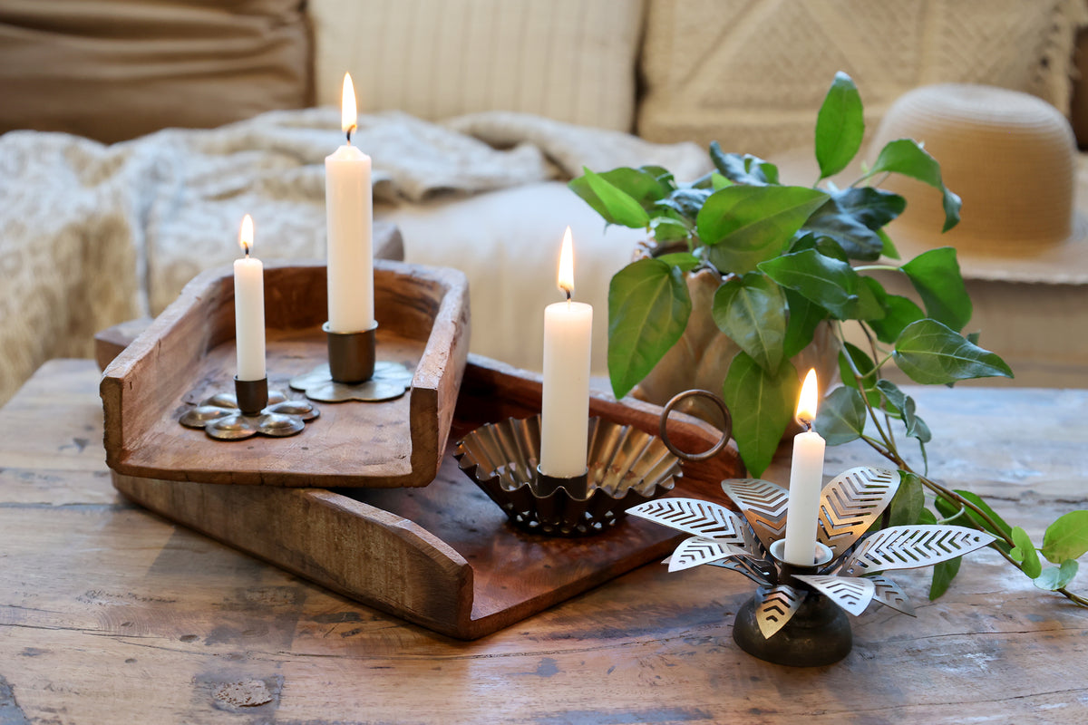 Brass Leaf Dinner Candle Holder