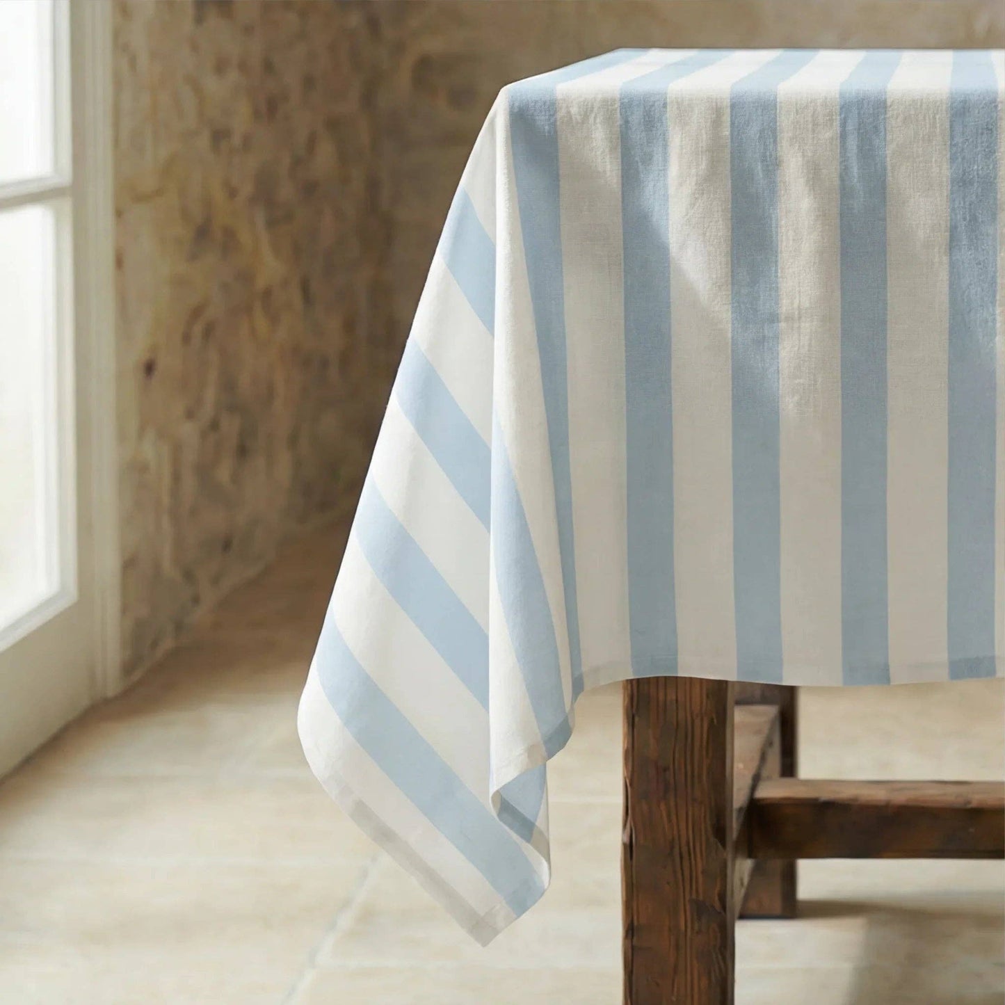 Amalfi Stripe Waterproof Organic Cotton Tablecloth – 250 x 155 cm