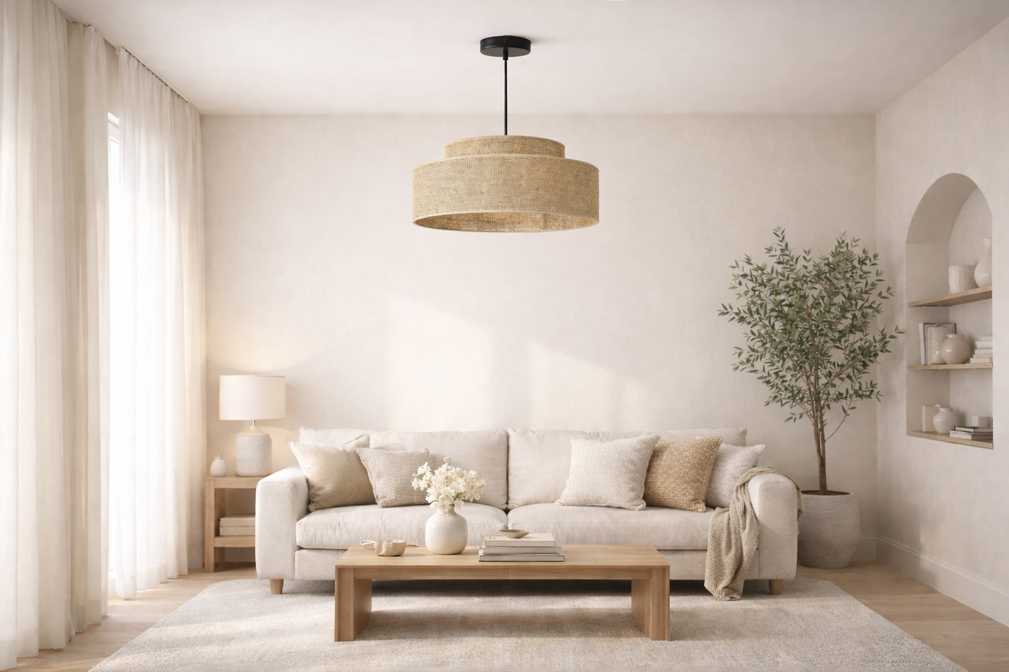 Sisal Tiered Drum Pendant