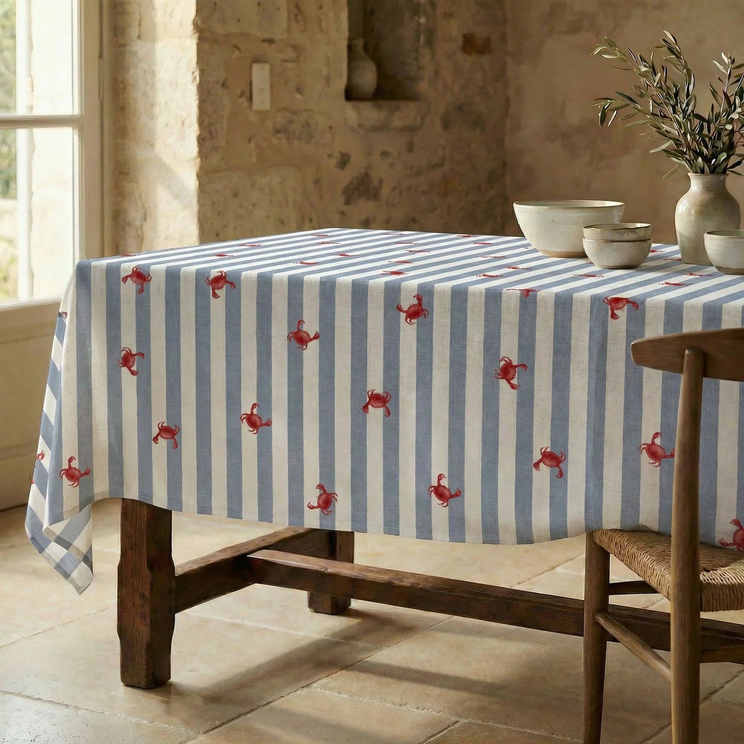 Harbour Crab Waterproof Organic Cotton Tablecloth – 250 x 155 cm