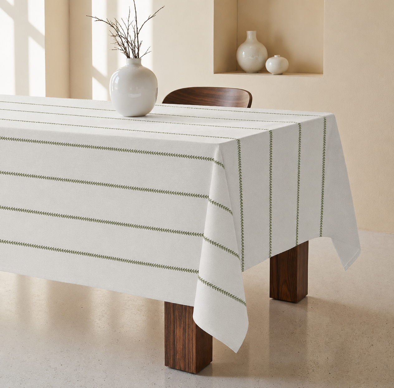 Olive Stitch Organic Cotton Tablecloth - Waterproof