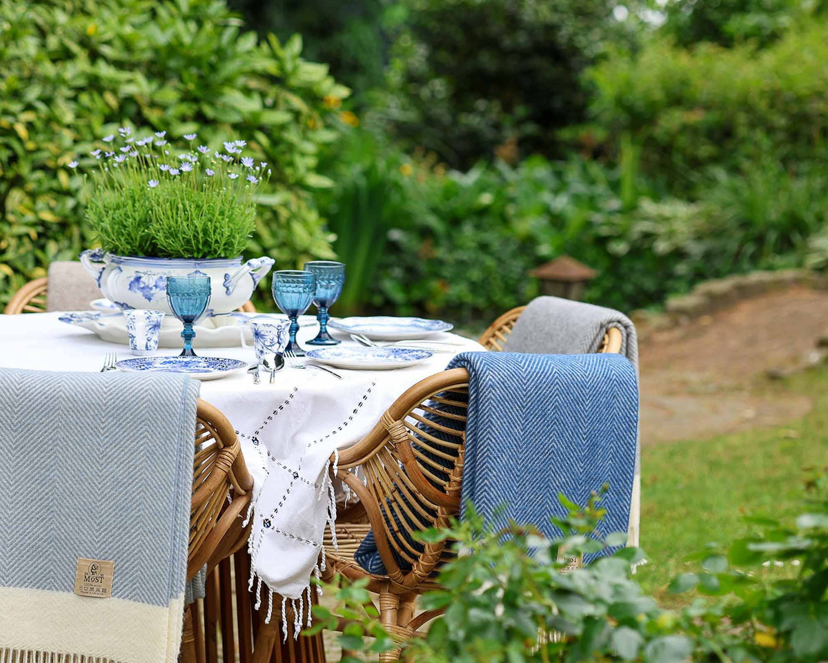 Wool Throw Blanket - Blue