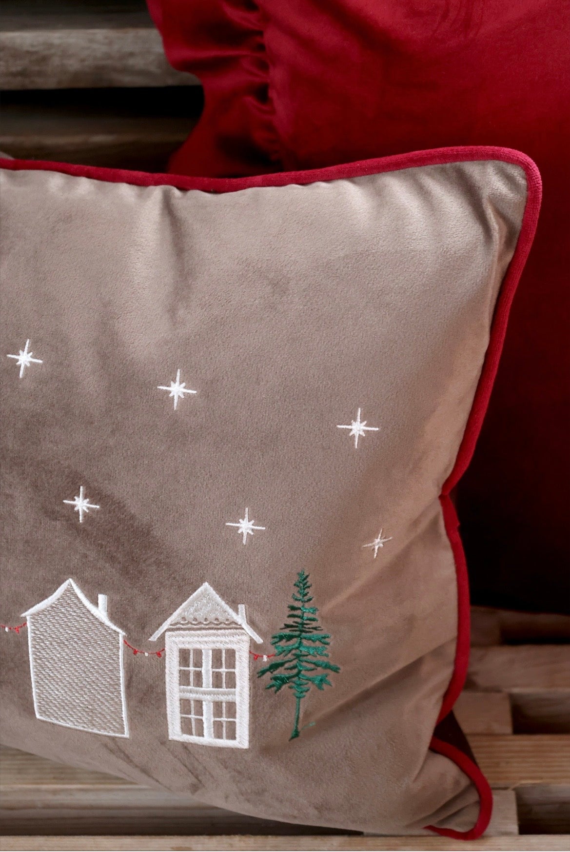 Christmas Village Velvet Cushion