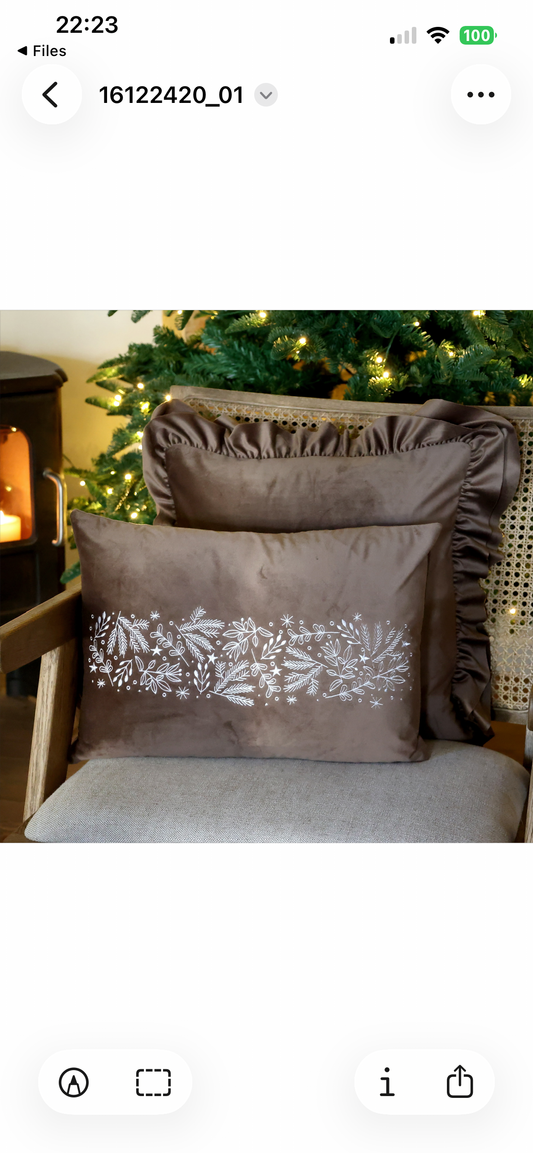 Embroidered Velvet Christmas Cushion – Mocca