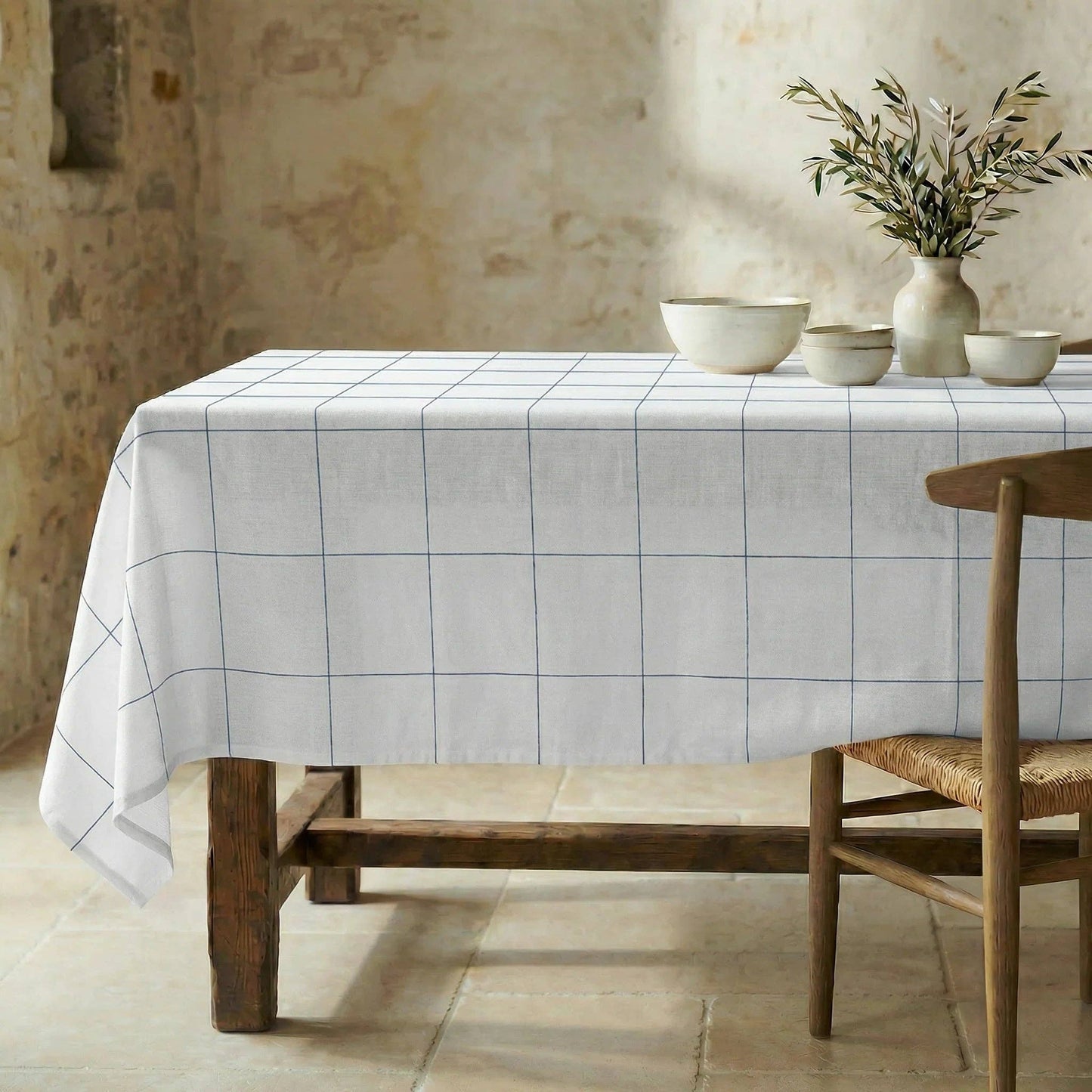 Margot Grid Organic Cotton Tablecloth - 250 x 155 cm