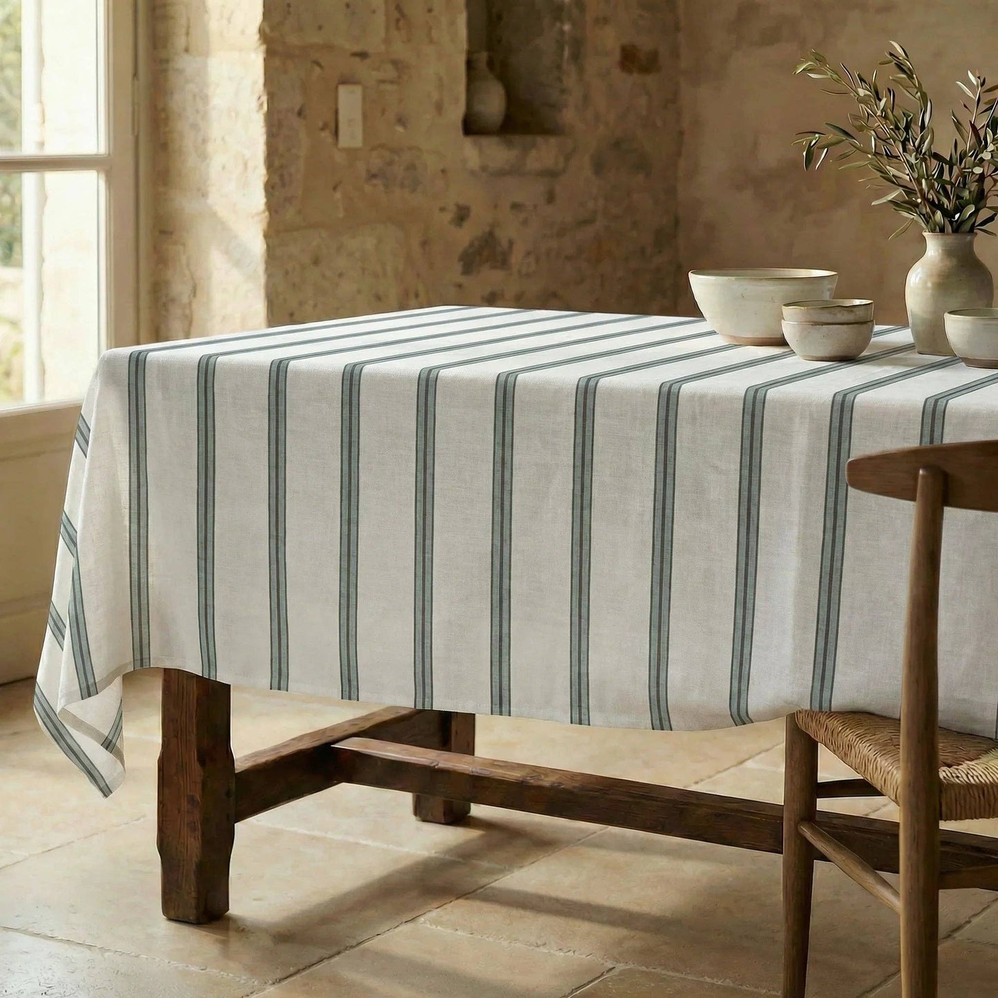 Willow Stripe Cotton Waterproof Tablecloth