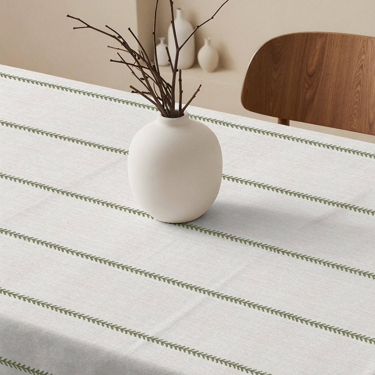 Olive Stitch Organic Cotton Tablecloth - Waterproof