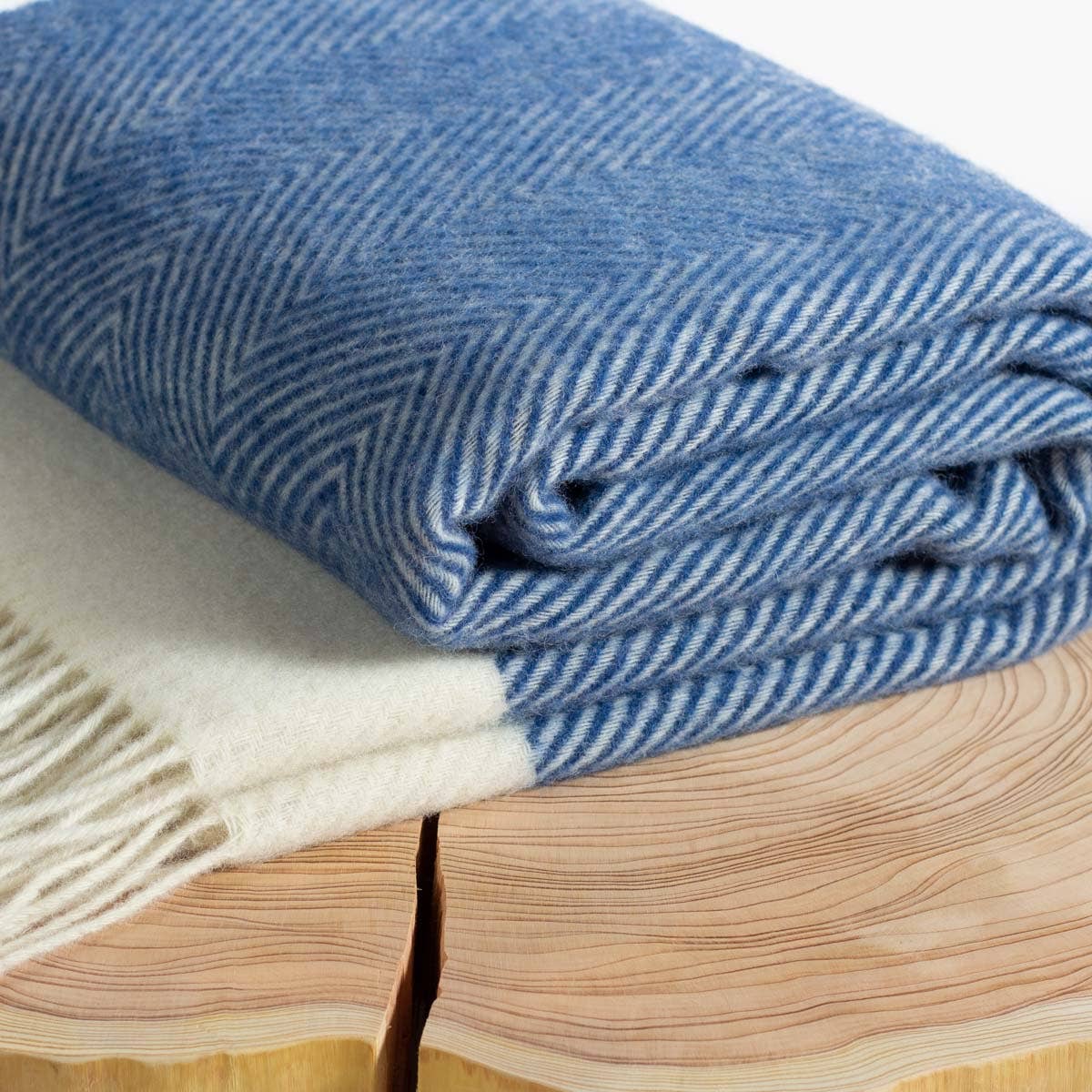 Wool Throw Blanket - Blue