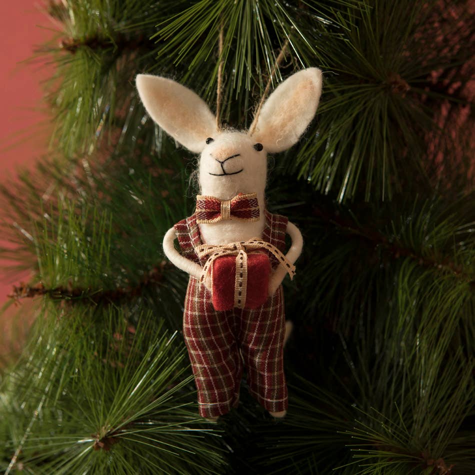 Felt Bunny Ornament - Festive Gift Giver