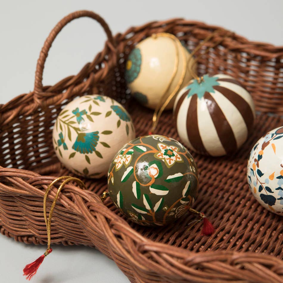Hand-Painted Papier-Mâché Baubles – Set of 4