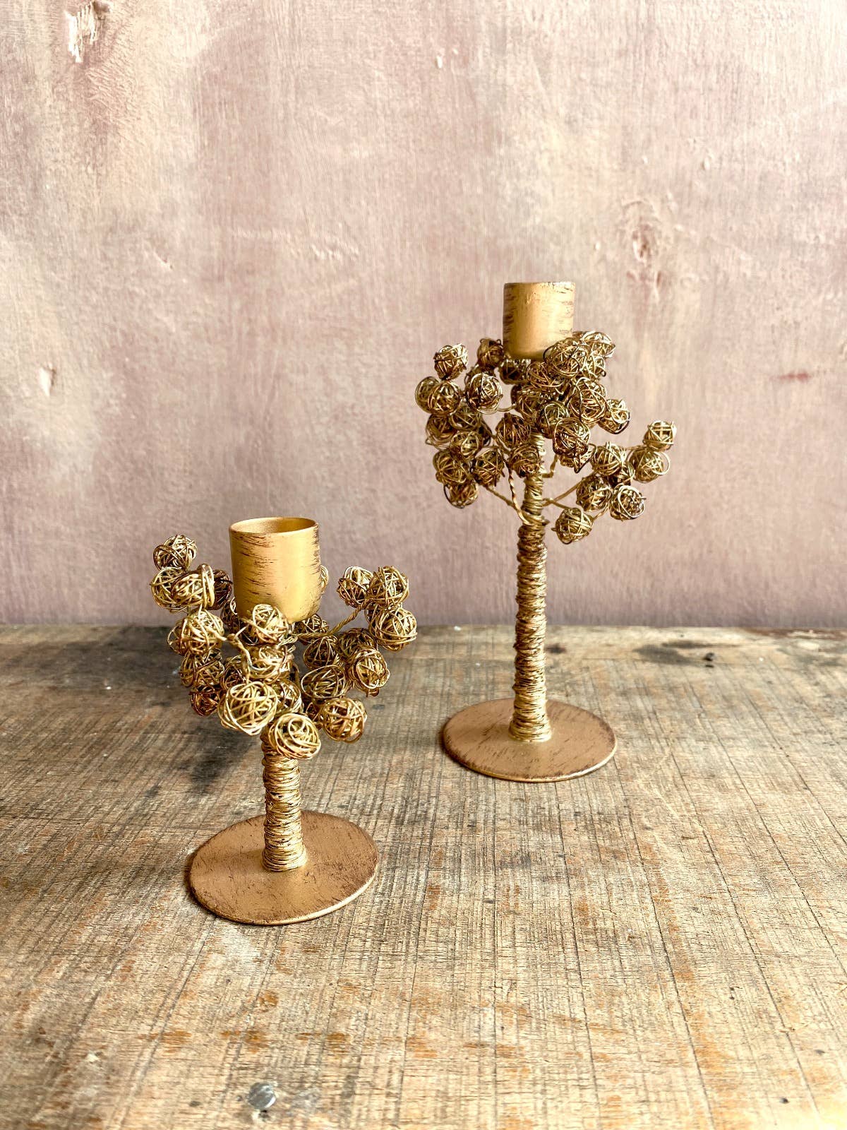 Handmade Brass Blossom Candle Holders - Two Sizes