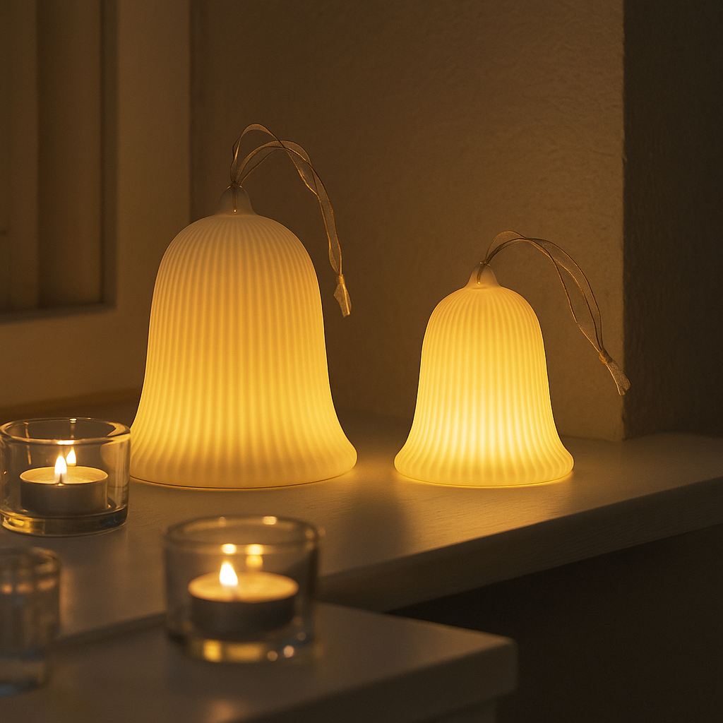 Matte Ceramic LED Bell Ornament - Two Sizes