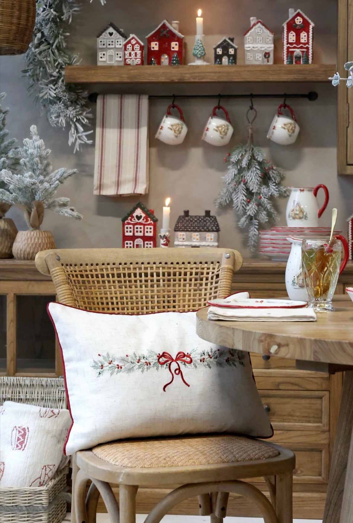Christmas Bow Embroidered Cushion