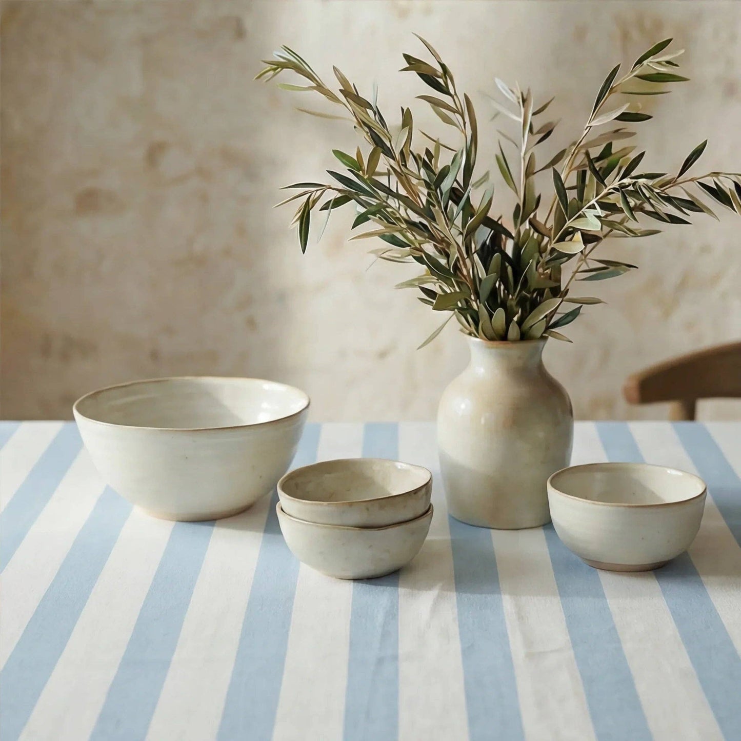 Amalfi Stripe Waterproof Organic Cotton Tablecloth – 250 x 155 cm