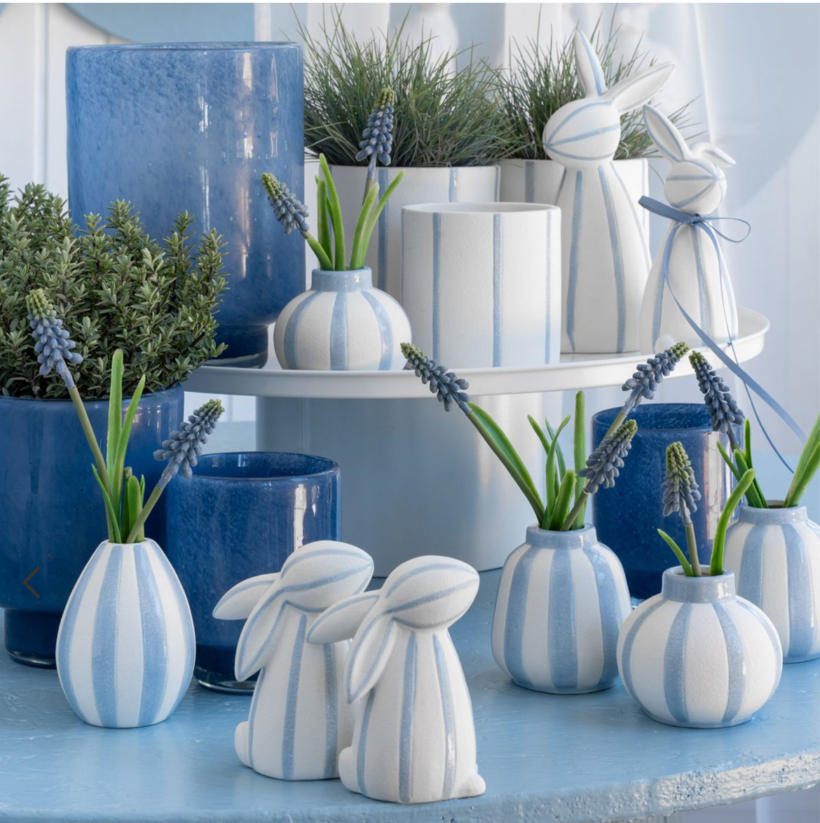 Blue Striped Ceramic Plant Pot