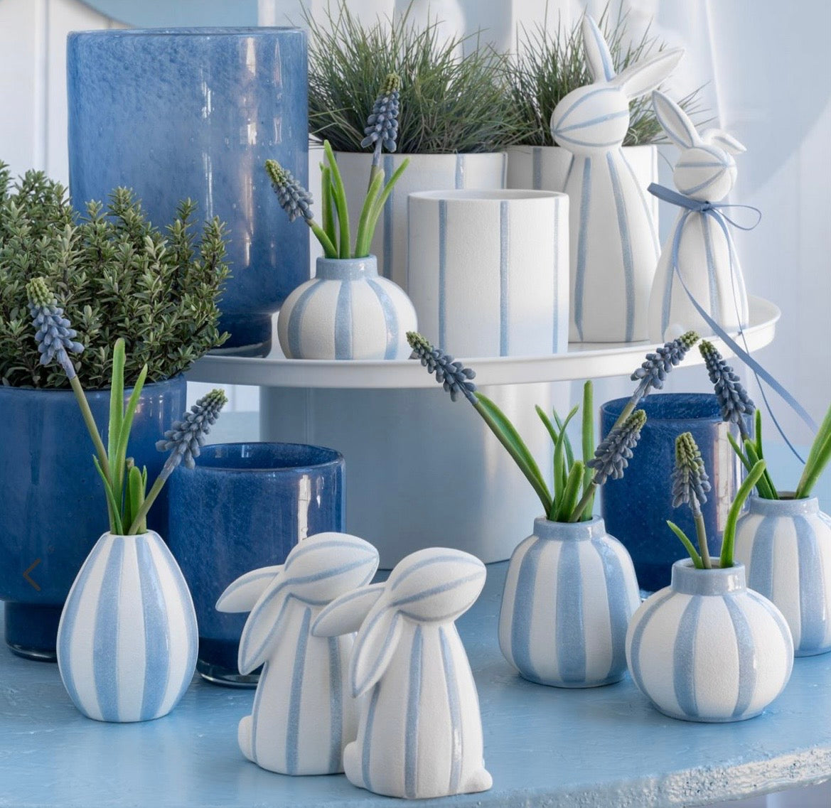 Ceramic Bud Vases With Blue Stripe