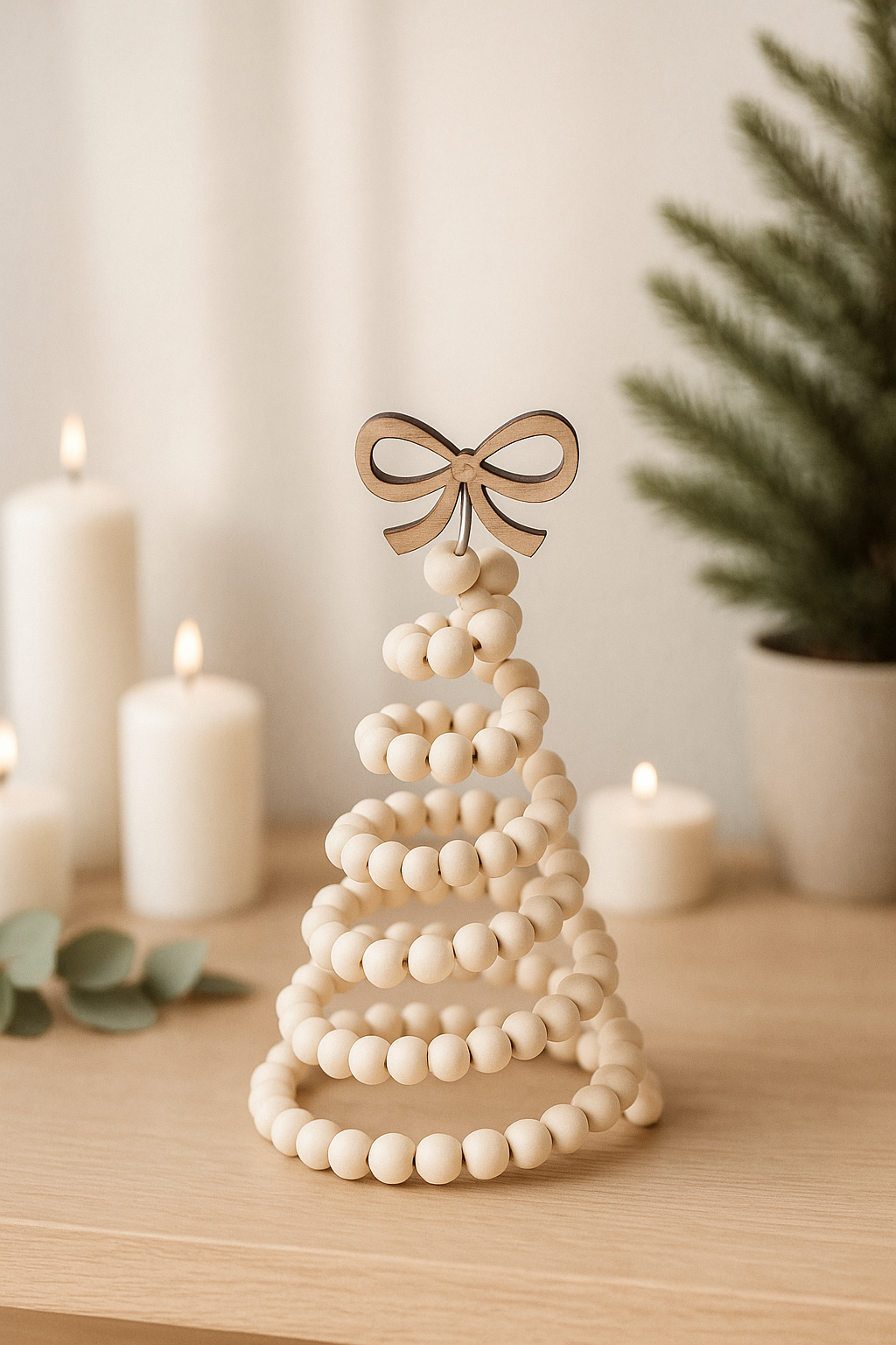 Poplar Wood Beaded Tree Ornament