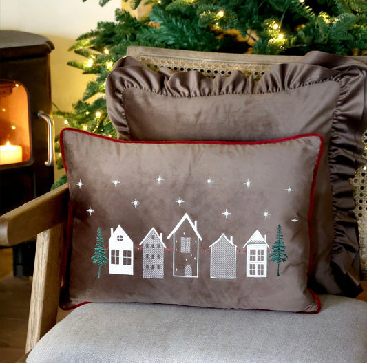 Christmas Village Velvet Cushion