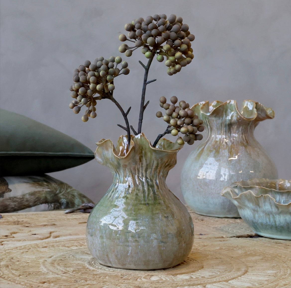 Handmade Ruffle Stoneware Vase
