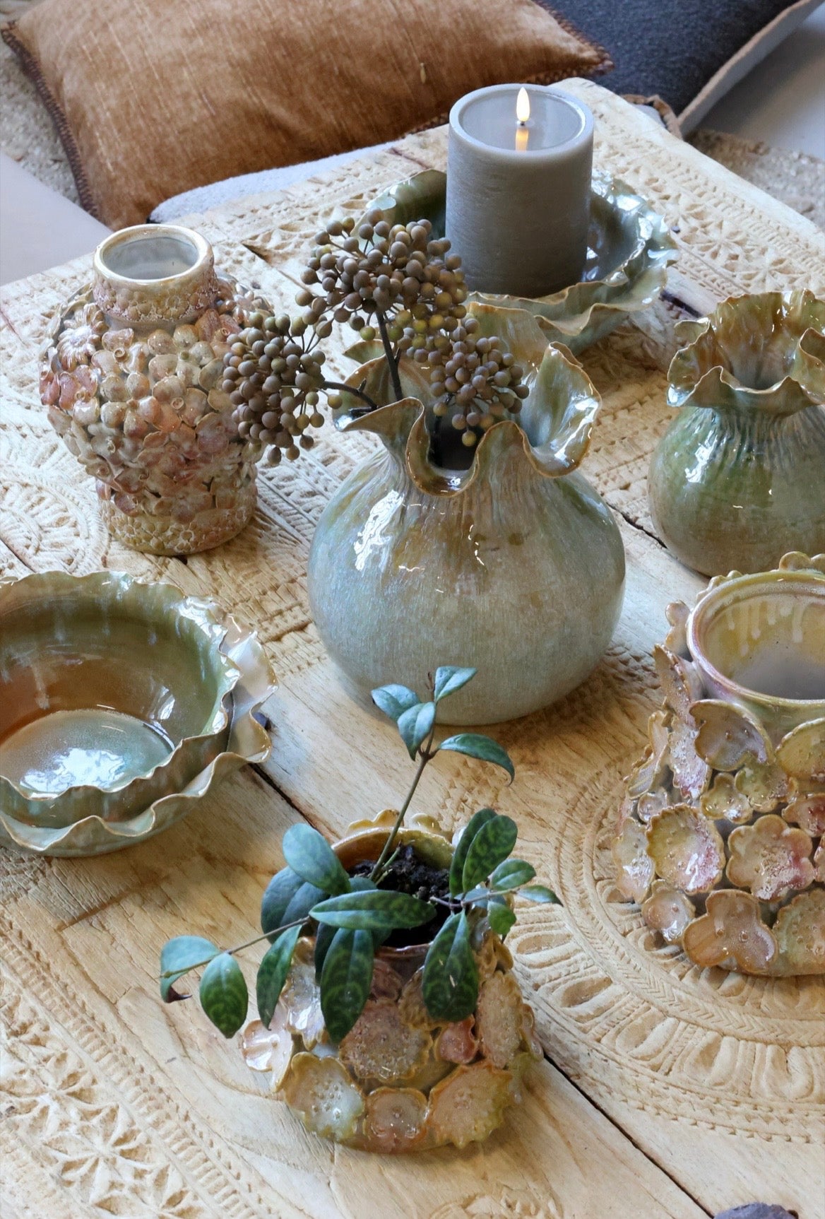 Handmade Ruffle Stoneware Vase