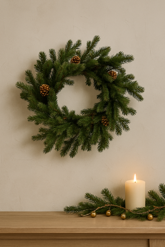 Faux Fir Wreath With Pinecones