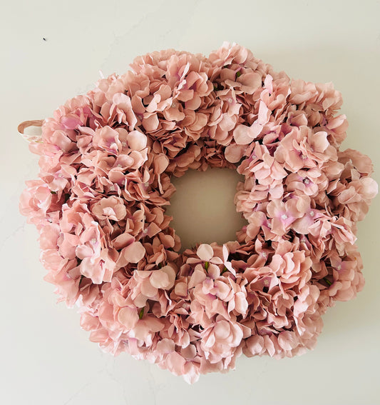 Silk Hydrangea Wreath in Blush Pink