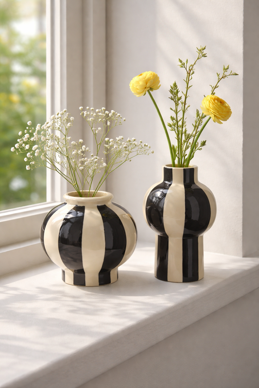 Black Striped Bud Vases