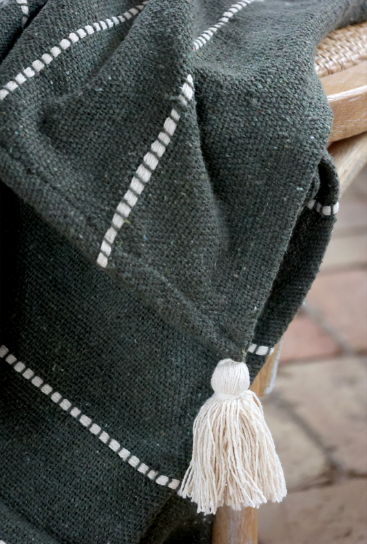 Cotton Throw in Olive Stripe