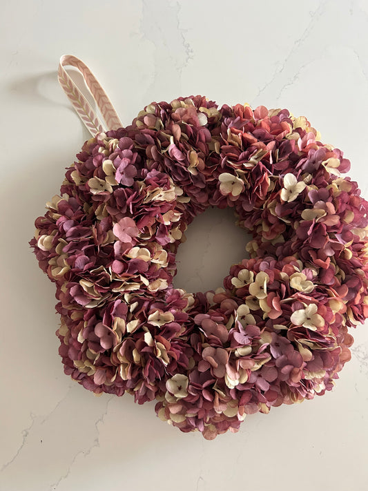 Silk Hydrangea Wreath in Antique Rose