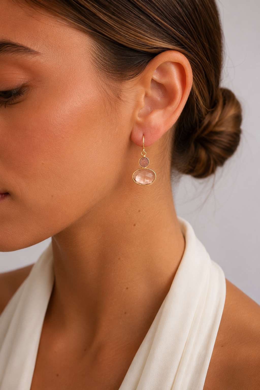 Carina Earring - Morganite & Strawberry Quartz