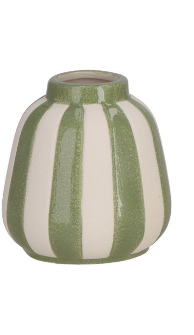 Ceramic Bud Vases With Green Stripe