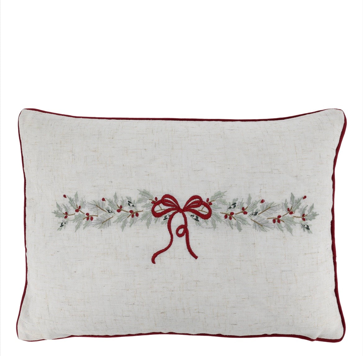 Christmas Bow Embroidered Cushion