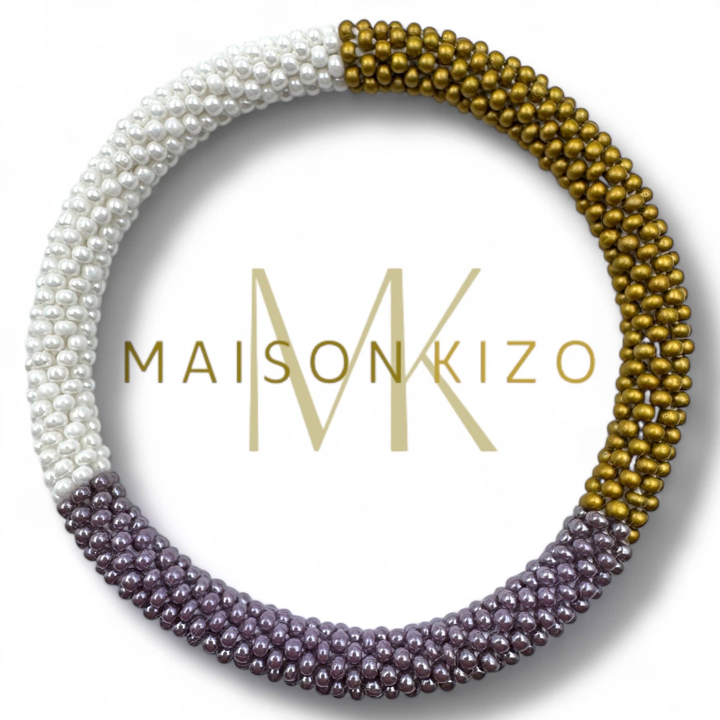 Nepalese Handmade Beaded Bracelet - Mustard, Mauve & White