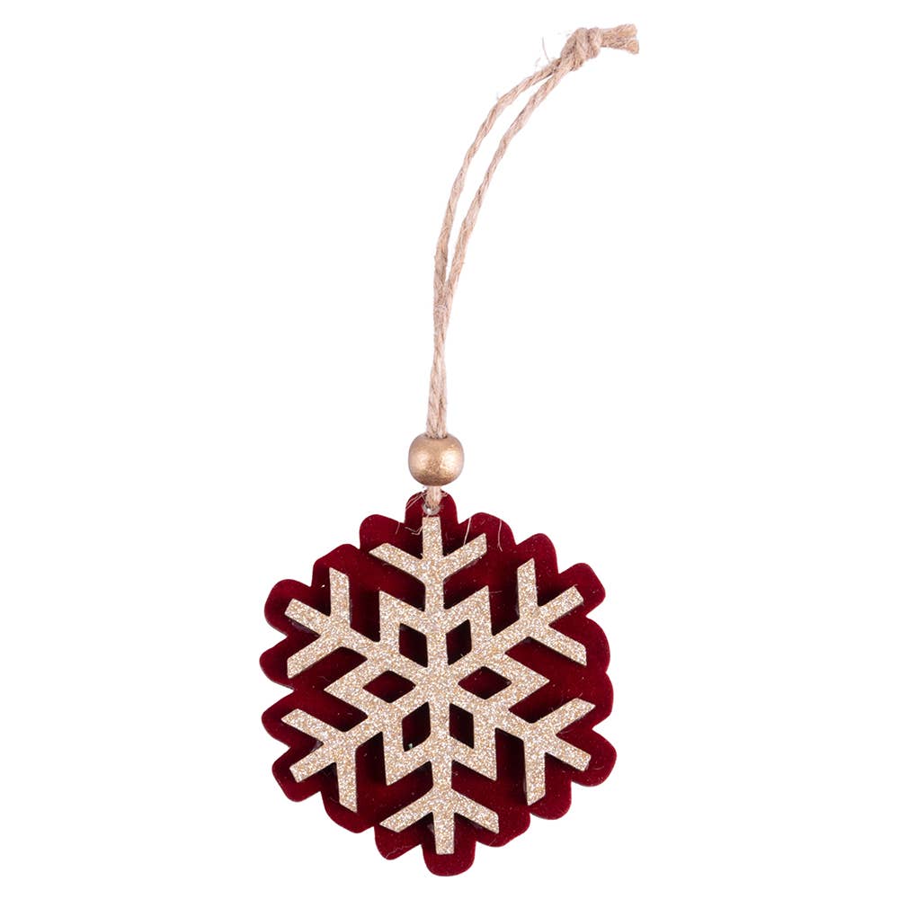 Burgundy Velvet and Poplar Snowflake Ornaments - Set of 8