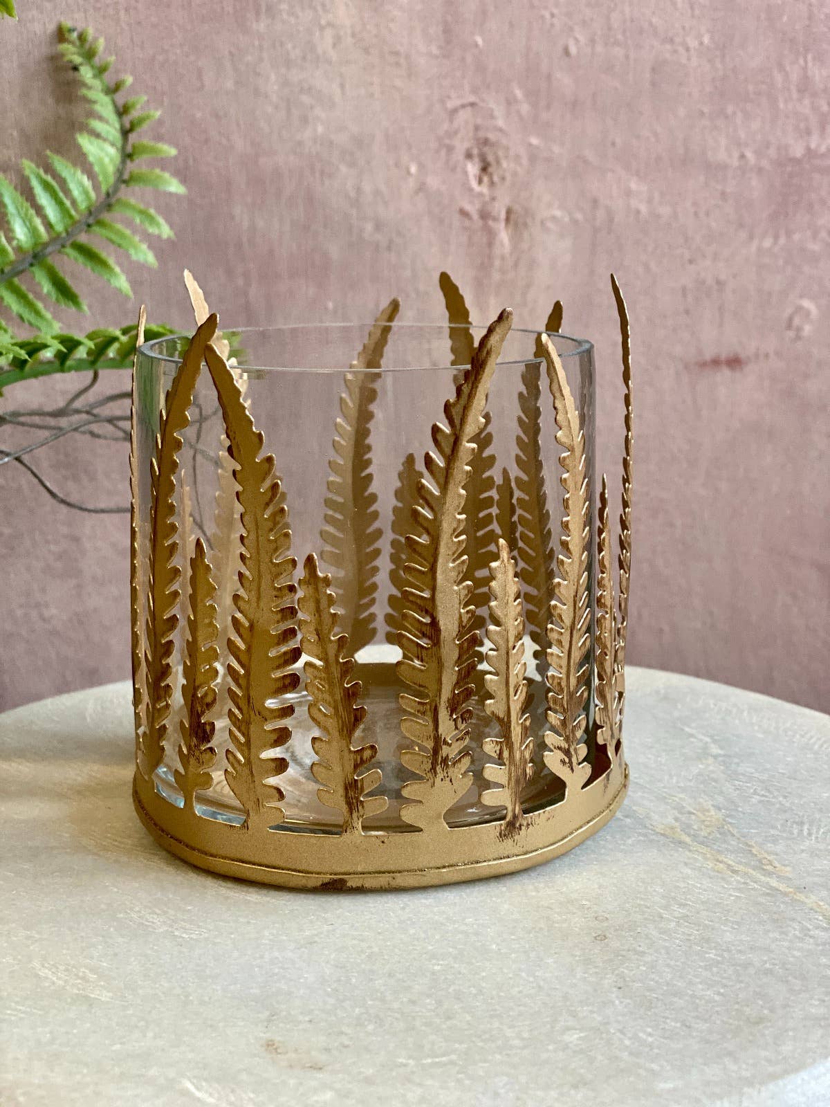 Handmade Gold Fern Tealight Holder