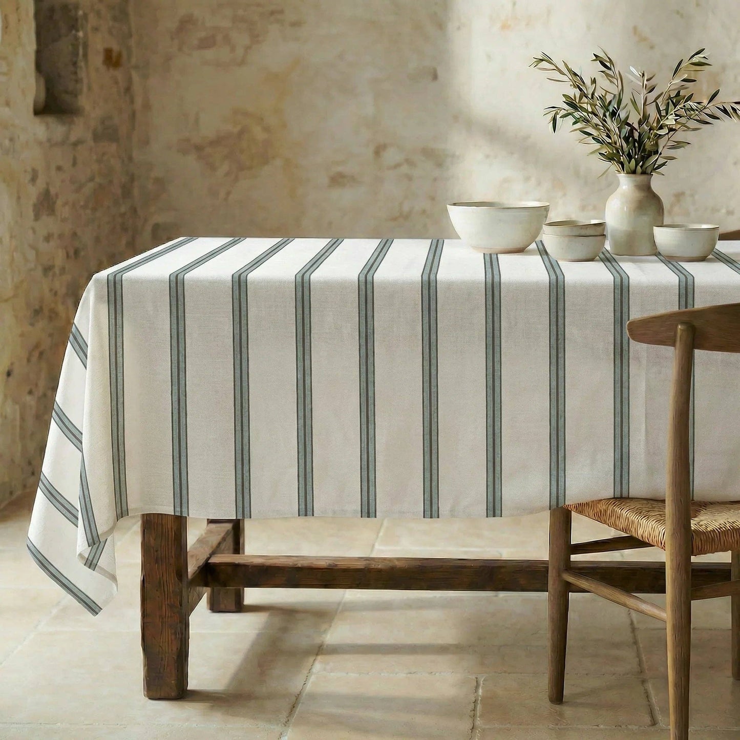 Willow Stripe Cotton Waterproof Tablecloth