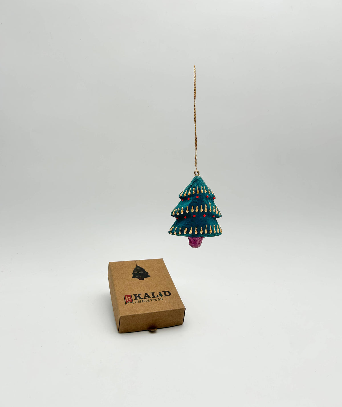 Hanging Christmas Tree Ornament — Teal & Gold