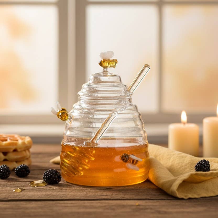 Glass Bee Honey Jar with Dipper – 500ml