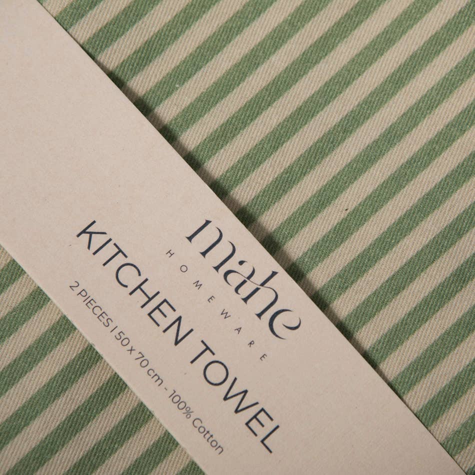 Green Stripe Kitchen Towel Set 2