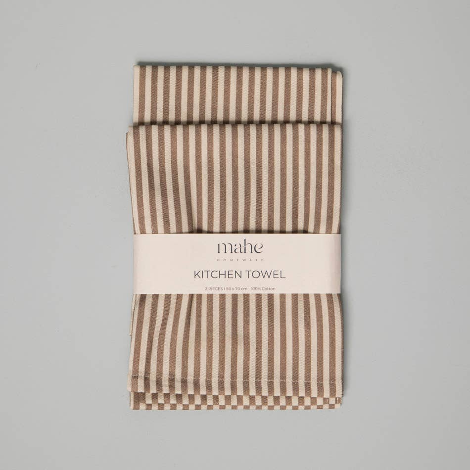 Brown Stripe Kitchen Towel Set 2