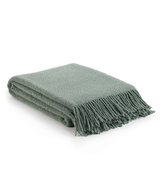 Wool Bouclé Throw Blanket - Eucalyptus Green
